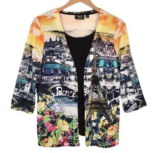 Onque Casual Layered Look Top Size S Colorful Paris Travel Eiffel Tower Scene